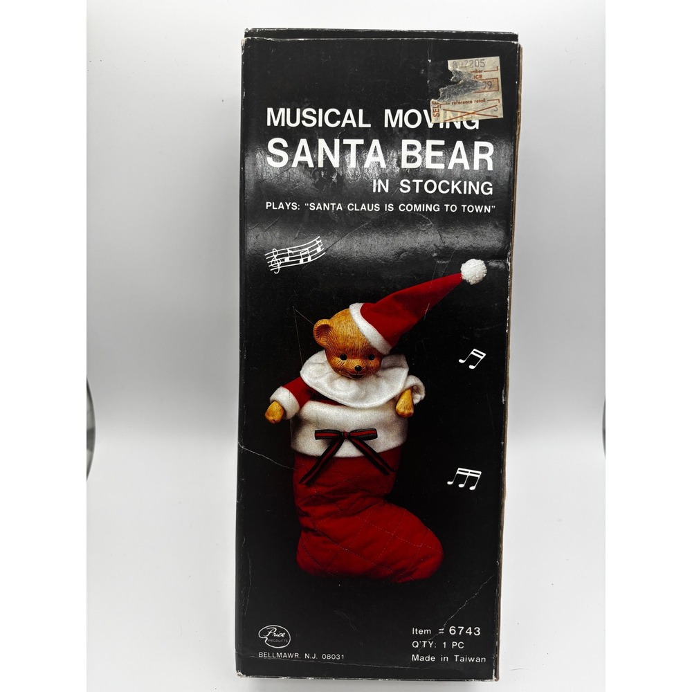 Price Products Musical Moving‎ Santa Bear Stocking Unisex OS Red Vintage 6743
